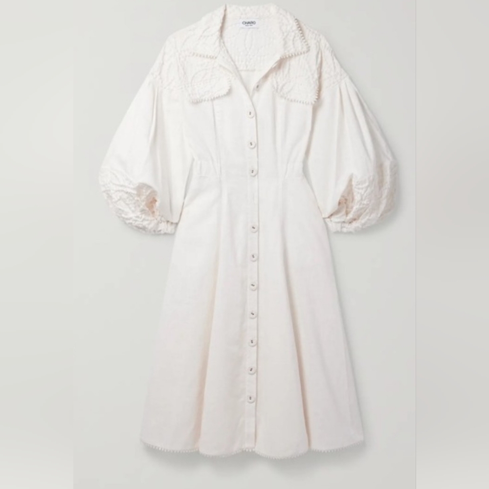 Charo Ruiz White Dubay Long Sleeve Button Down Midi Dress Size XS OG Price $785